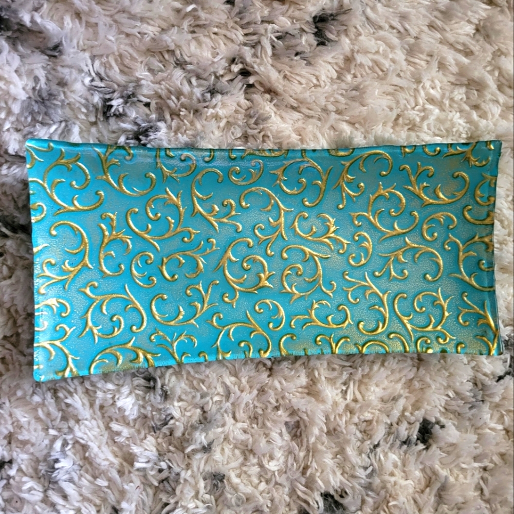 ✨️ Teal & Gold Spiral Decorative Glass Tray ✨️